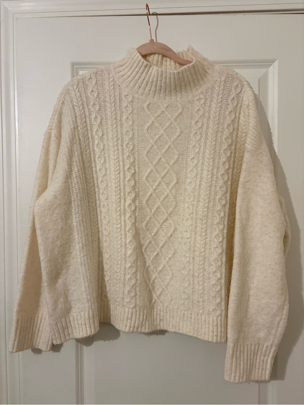 LOFT Cream Cable-Pattern Turtleneck Sweater